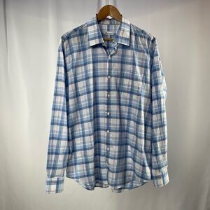 Peter Millar Cotton Blend Long‎ Sleeve Button Down Shirt in Blue Check Size XL